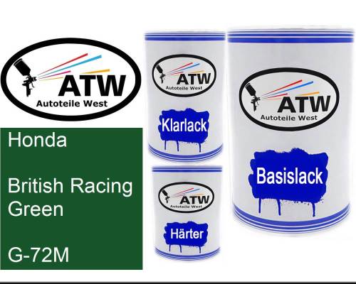 Honda, British Racing Green, G-72M: 500ml Lackdose + 500ml Klarlack + 250ml Härter - Set, von ATW Autoteile West.